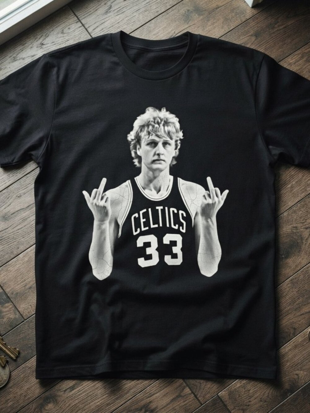 Larry Bird Boston Celtics 33 Vintage Graphic Black T-Shirt